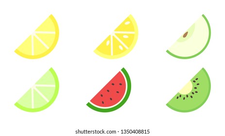 Fruits icon pack with apple, orange, lemon, kiwi, lime, watermelon.