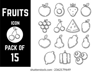 Plantilla vectorial de linearato de paquete de iconos de frutas
