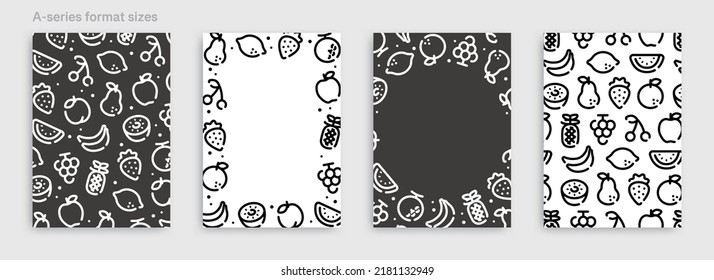 Fruits icon pattern background for graphic design.A-size vertical vector template set.