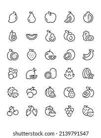Icono de frutas Juego 30 aislado en fondo blanco