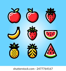 Fruits Icon Set Vektorillustration 