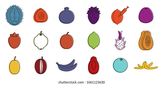 Fruits icon set. Color outline set of fruits vector icons for web design isolated on white background