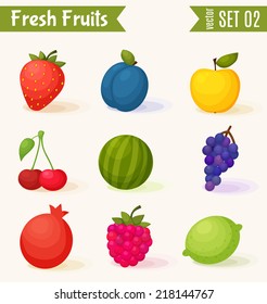 Fruits icon set. Colorful template for cooking, restaurant menu and vegetarian food 