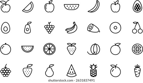 fruits icon set containing apple banana orange .eps