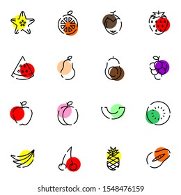 Fruits icon set. Creative fruits colored outline icon sign, vector illustration.
