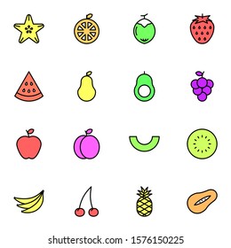 Fruits icon set. Creative fruits colored outline icon sign, vector illustration.
