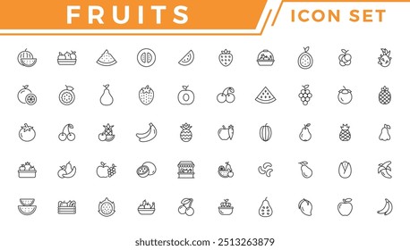 Fruits icon set. Different fruits and vegetables vector illustration