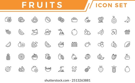 Fruits icon set. Different fruits and vegetables vector illustration