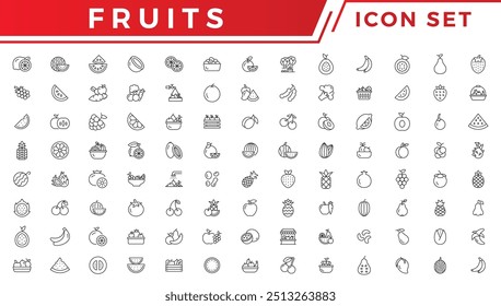 Fruits icon set. Different fruits and vegetables vector illustration