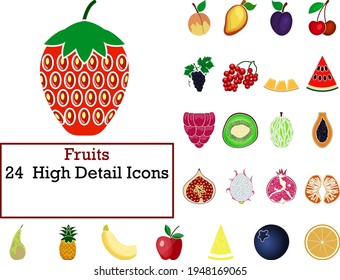 Fruits Icon Set. Flat Design. Fully editable vector illustration. Text expanded.