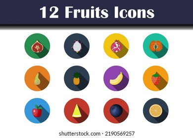 Fruits Icon Set. Flat Design With Long Shadow. Vector illustration.