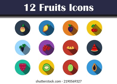 Fruits Icon Set. Flat Design With Long Shadow. Vector illustration.