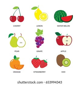 Fruits icon set, Flat icons.