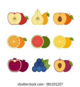 Fruits icon set. Flat style, vector illustration.