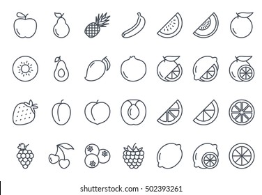 Fruits Icon Set Food Outlined