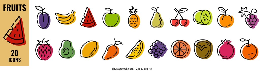 Fruits icon. Fruits icon set. Food symbol. Vector illustration.