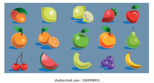 Fruits icon set . Healthy food. 
Fruits illustration. 
