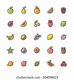 Fruits icon set, illustrates, line-art icons