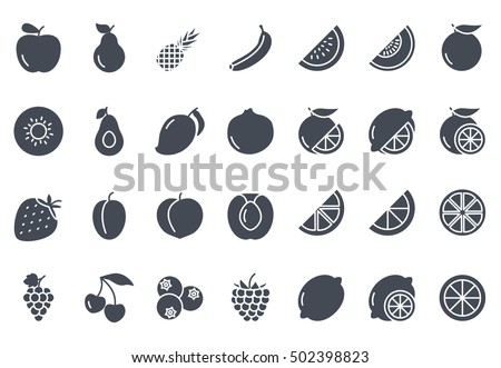 Fruits Icon Set Outlined food silhouette