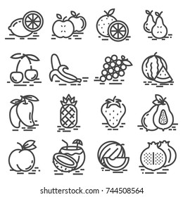 Fruits icon set outlined. Vector food illustrations