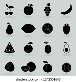 Fruits icon set. Simple set of fruits vector icons for web design isolated on gray background