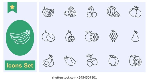 Colección de símbolo de conjunto de iconos de frutas, Ilustración vectorial aislada de logotipo