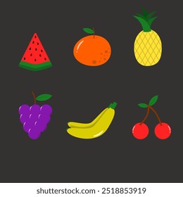 Symbol "Früchte". Obst-Symbolsatz. Symbol "Früchte". Vektorgrafik.