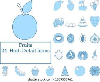 Juego de iconos de frutas. Línea Delgada Con Diseño De Relleno Azul. Ilustración vectorial.