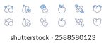 Fruits icon set in two styles, Duotone and Thin Line style. Editable stroke. acai, apple, avocado, berries, cashew, peach.
