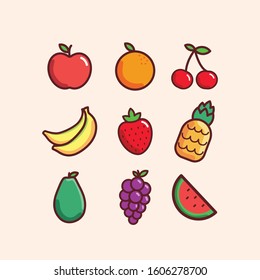 fruits icon set vector collection