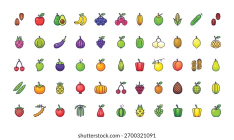 Fruits icon set. Vector icons. Colored outline icons