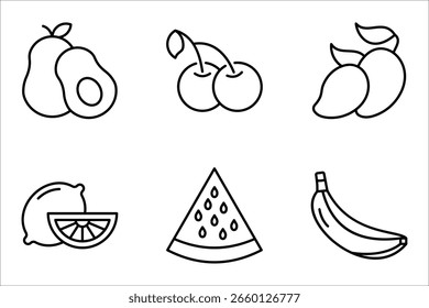 conjunto de ícones de frutas, ilustração vetorial em fundo branco.