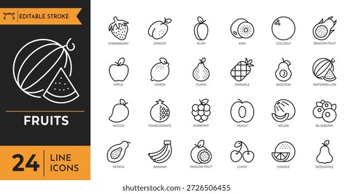 Conjunto de iconos de frutas. Ilustración vectorial	
