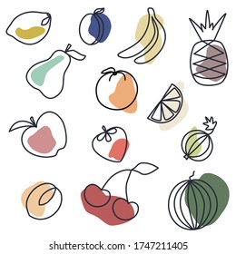 Fruits icon set vector lines white background flat illustration 
