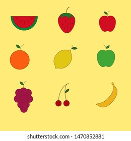 Fruits icon set vector, Various fruits isolated illustration. 