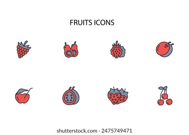 Fruits icon set.vector.Editable stroke.linear style sign for use web design,logo.Symbol illustration.