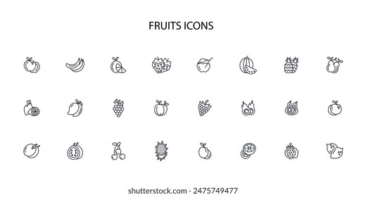 Fruits icon set.vector.Editable stroke.linear style sign for use web design,logo.Symbol illustration.
