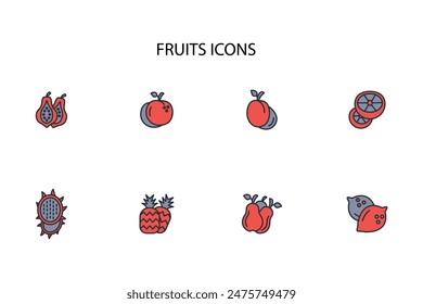 Fruits icon set.vector.Editable stroke.linear style sign for use web design,logo.Symbol illustration.