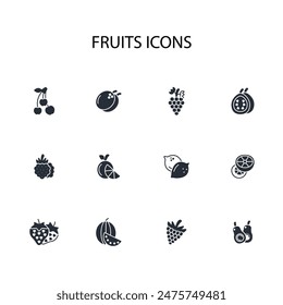 Fruits icon set.vector.Editable stroke.linear style sign for use web design,logo.Symbol illustration.