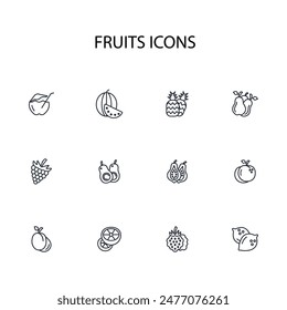 Fruits icon set.vector.Editable stroke.linear style sign for use web design,logo.Symbol illustration.