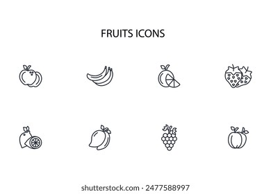 Fruits icon set.vector.Editable stroke.linear style sign for use web design,logo.Symbol illustration.