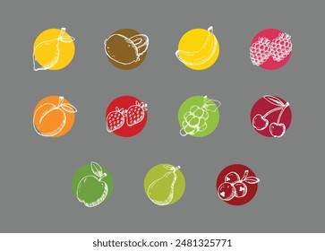 Fruits icon vector set hand drawn sketch illustration on white background.