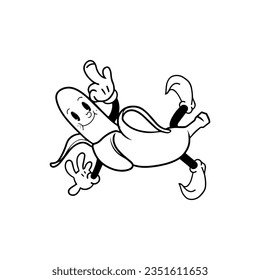 Fruits icons, cartoon characters. Hand drawn doodles of comic mascot. 70s retro vibes.