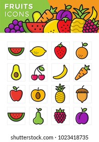 Fruits icons collection. Organic eco fruit, healthy lifestyle