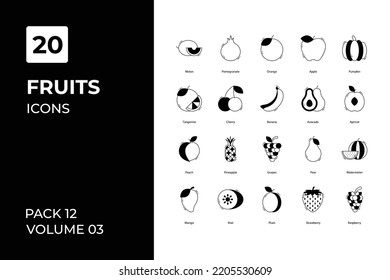 Fruits icons collection. Set vector line with elements for mobile concepts and web apps. Collection modern icons.