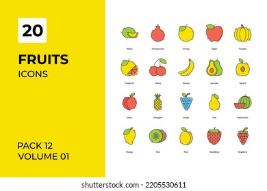 Fruits icons collection. Set vector line with elements for mobile concepts and web apps. Collection modern icons.