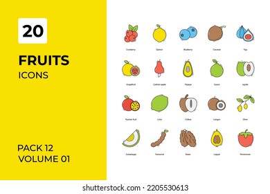 Fruits icons collection. Set vector line with elements for mobile concepts and web apps. Collection modern icons.