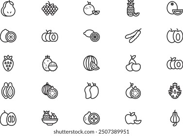 Fruits icons collection is a vector illustration with editable stroke.