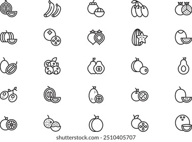 Fruits icons collection is a vector illustration with editable stroke.