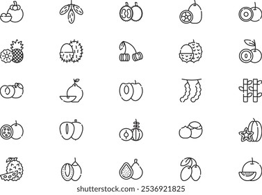 Fruits icons collection is a vector illustration with editable stroke.